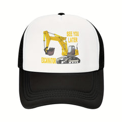 Boys Excavator Print Baseball Cap Sunscreen Mesh Trucker Hat