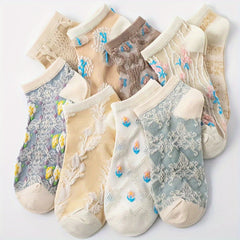 9 Pairs Floral Print Socks Low Cut Ankle Socks Women's Stockings