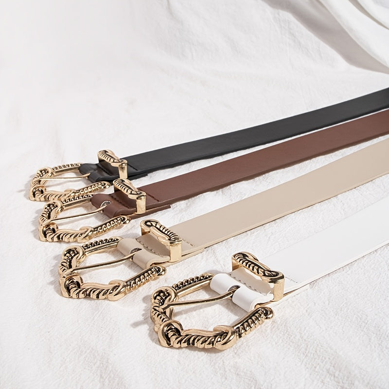 Vintage Engraved Buckle PU Belt Solid Jeans Pants Belt For Women