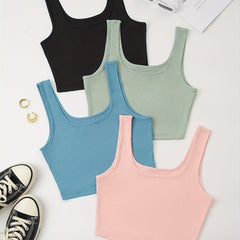 4-Pack Sleeveless Crop Tank Tops for Summer Casual Wear