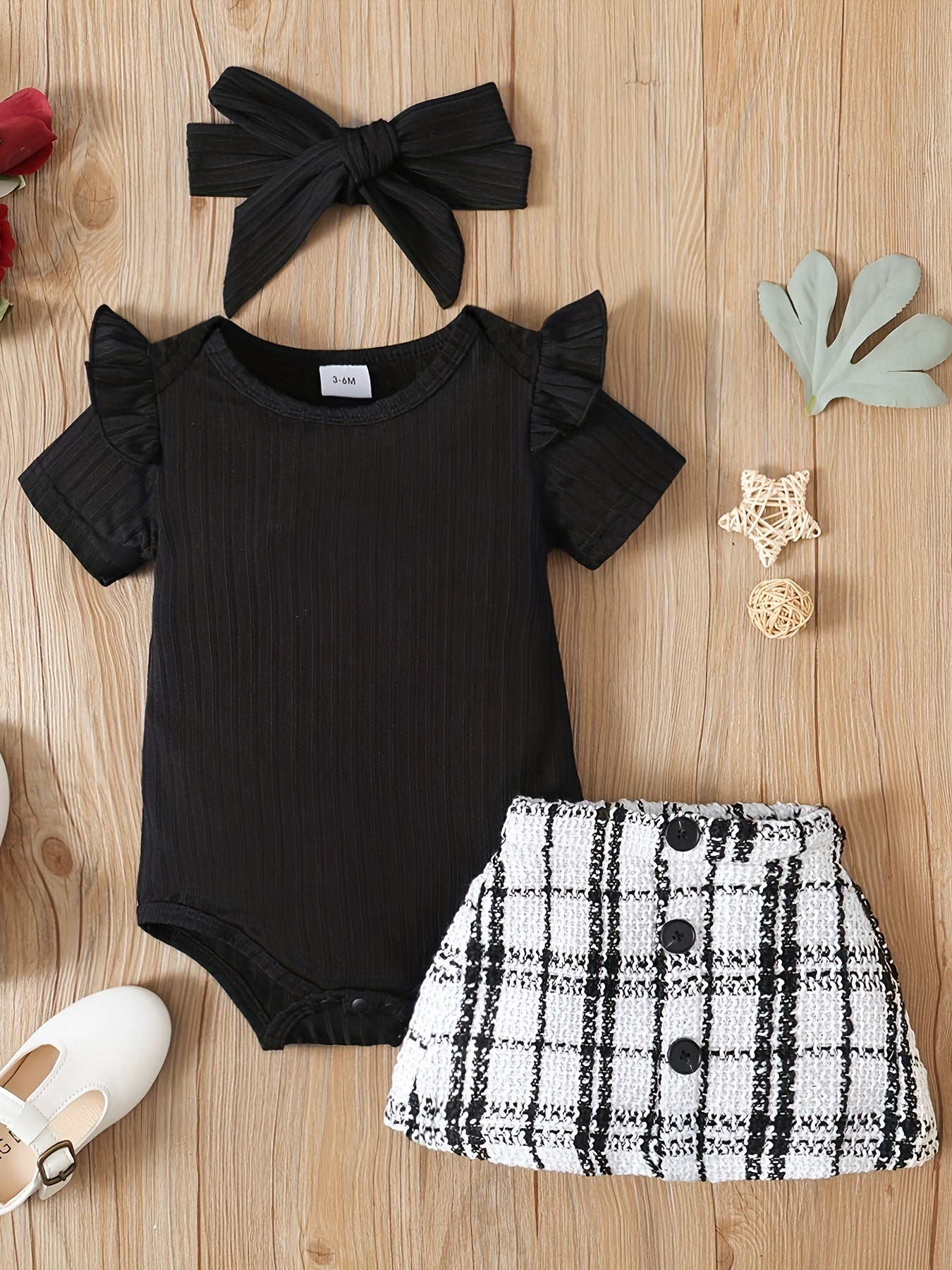 3pcs Newborn Infant Ruffles Romper Skirt Headband Set for Baby Girls