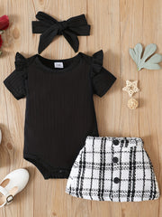 3pcs Newborn Infant Ruffles Romper Skirt Headband Set for Baby Girls