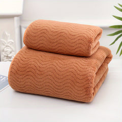 2pcs Wavy Pattern Towel Set Coral Velvet Hand Bath Soft Absorbent Towels
