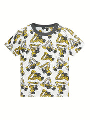 Boys Excavator Cotton Pajamas Set Short Sleeves Comfortable Cozy Homewear