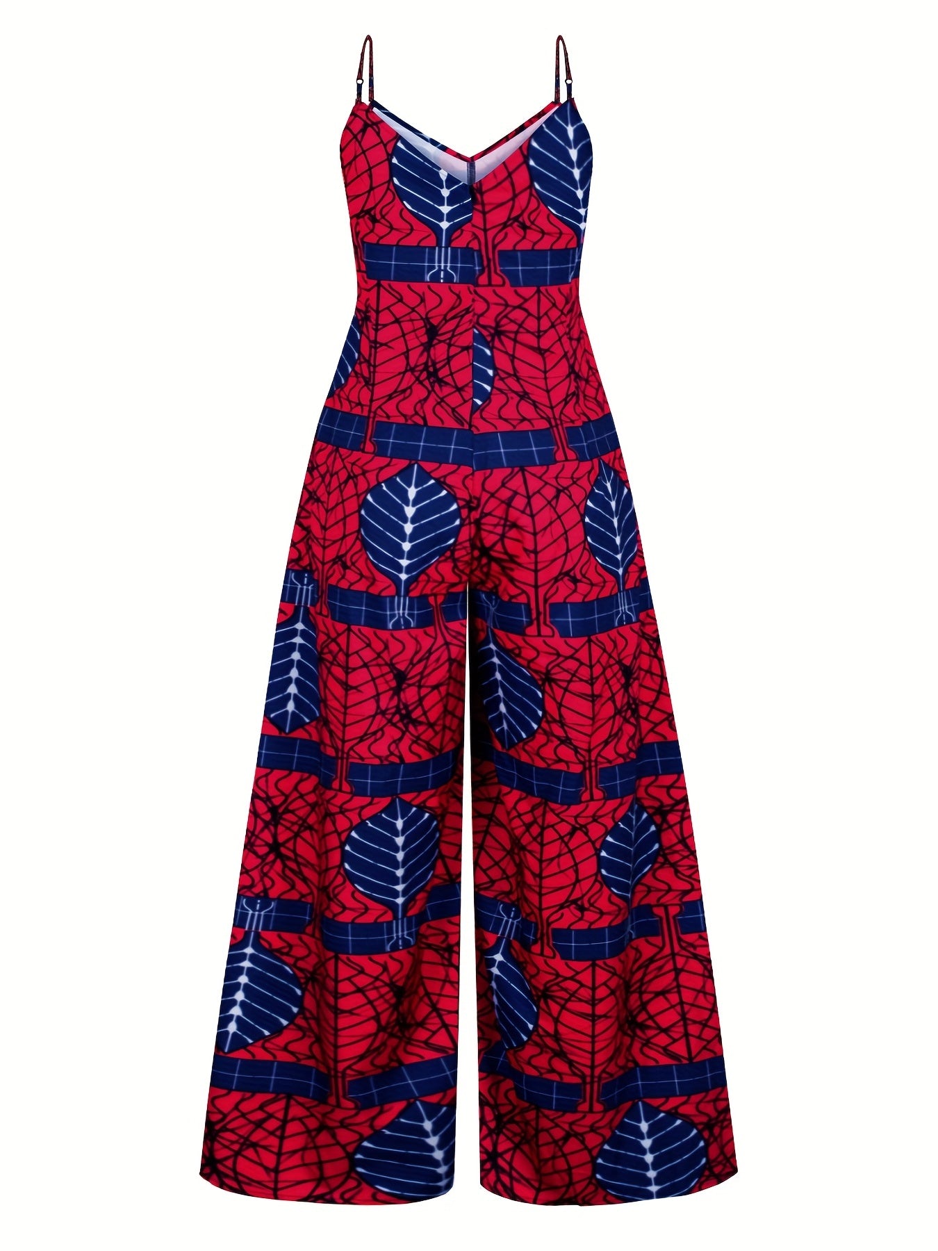 Leaves Print Spaghetti Strap Jumpsuit Vacation