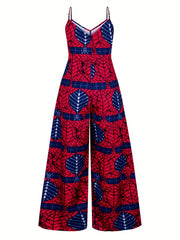 Leaves Print Spaghetti Strap Jumpsuit Vacation