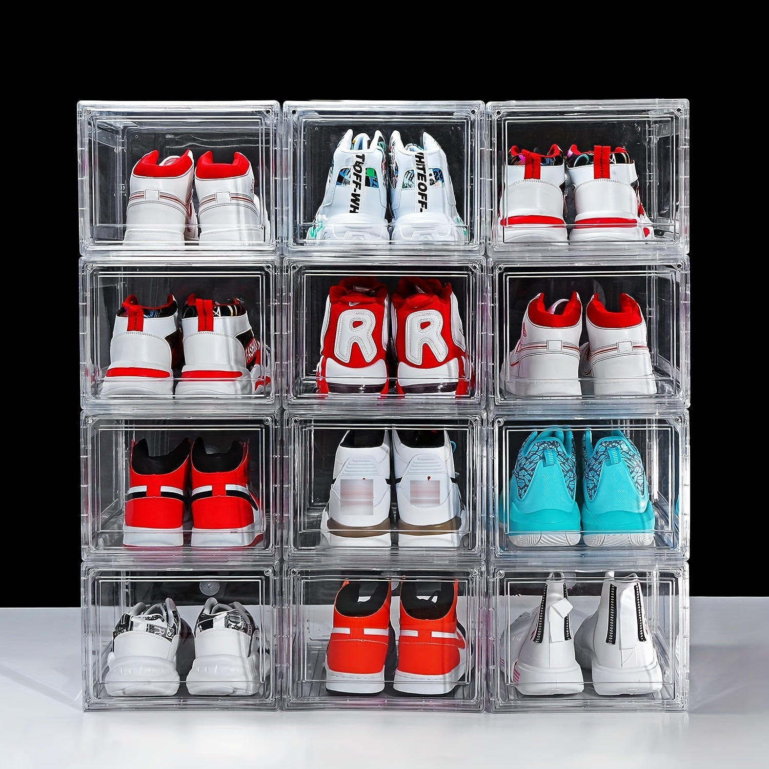 2pcs Transparent Foldable Shoes Storage Box Stackable Dustproof Basket