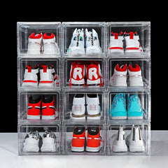 2pcs Transparent Foldable Shoes Storage Box Stackable Dustproof Basket