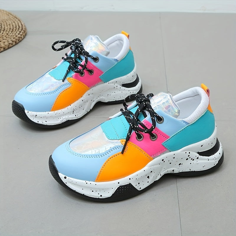 Women's Colorblock Platform Sneakers Low Top Lace Up Shoes