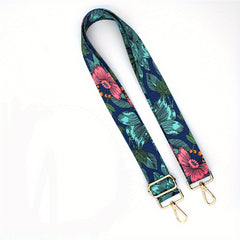 Ethnic Style Wide Purse Strap Flower Pattern Replacement Belt