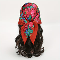 Red Flower Print Bandana Vintage Boho Square Scarf Classic Neckerchief