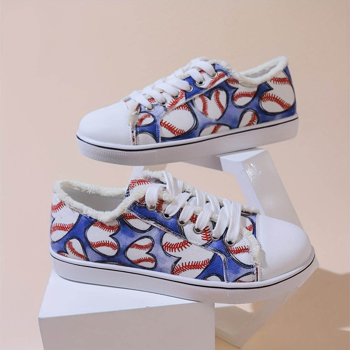 Women's Baseball Canvas Sneakers Round Toe Lace Up Flat Shoes