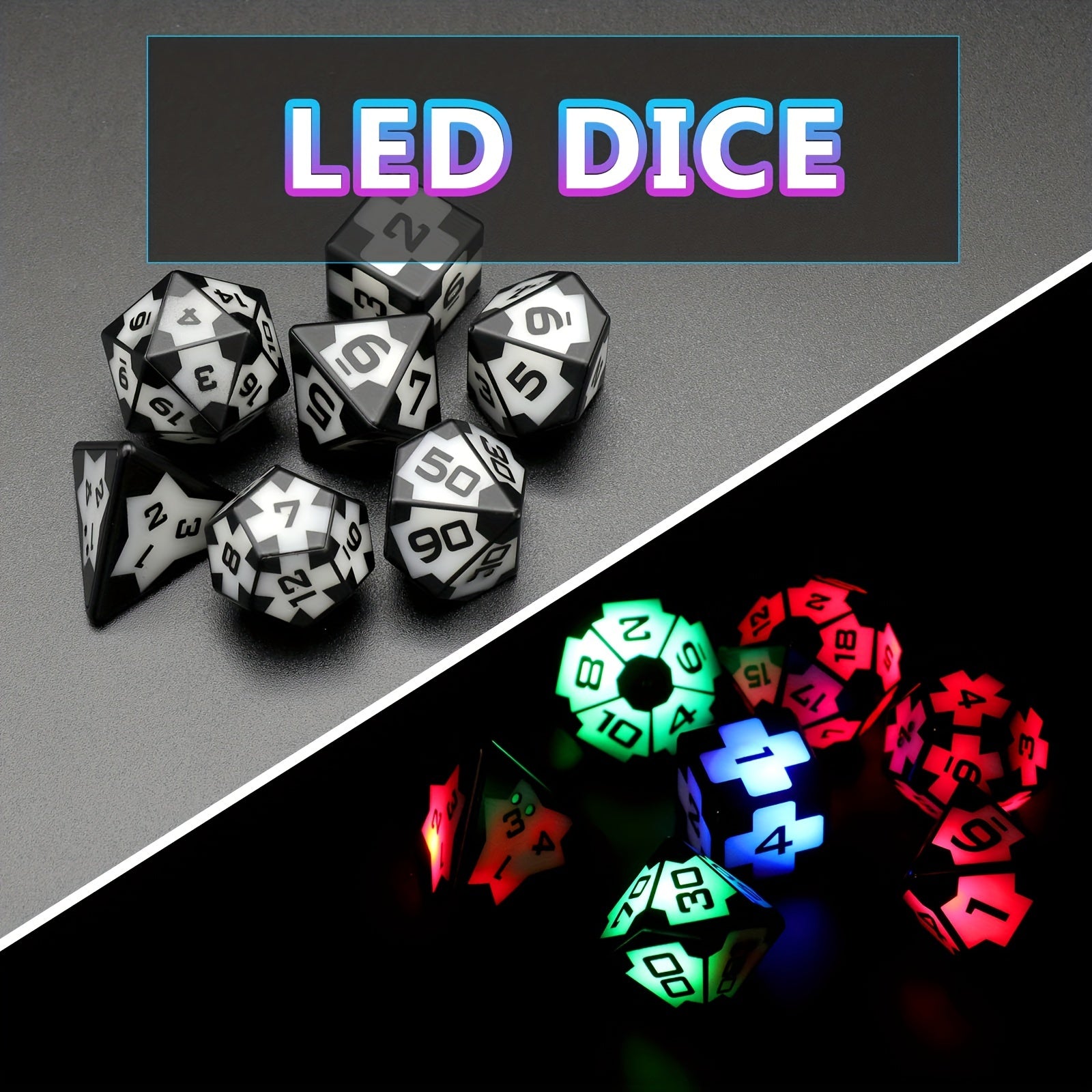 7pcs Strobe LED Rechargeable Dice Set w/ Charging Case - 3 Colors