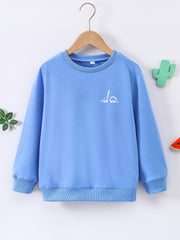 Dinosaur Print Boys Casual Pullover Sweatshirt Long Sleeve Crew Neck Tops