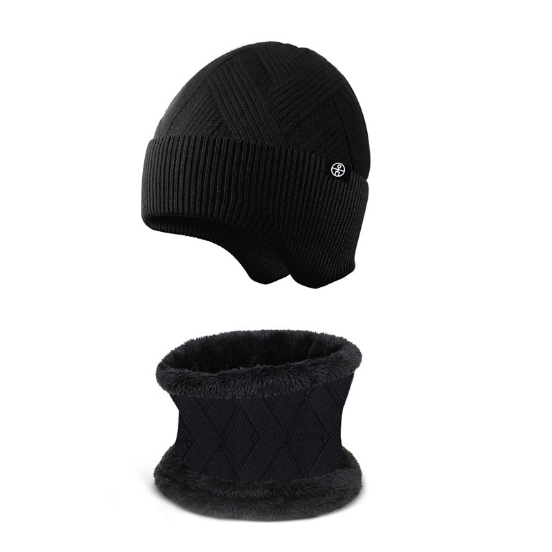 Winter Ear Protection Hat Scarf Fleece Knitted Suit Snow Weather Warm