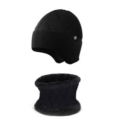 Winter Ear Protection Hat Scarf Fleece Knitted Suit Snow Weather Warm