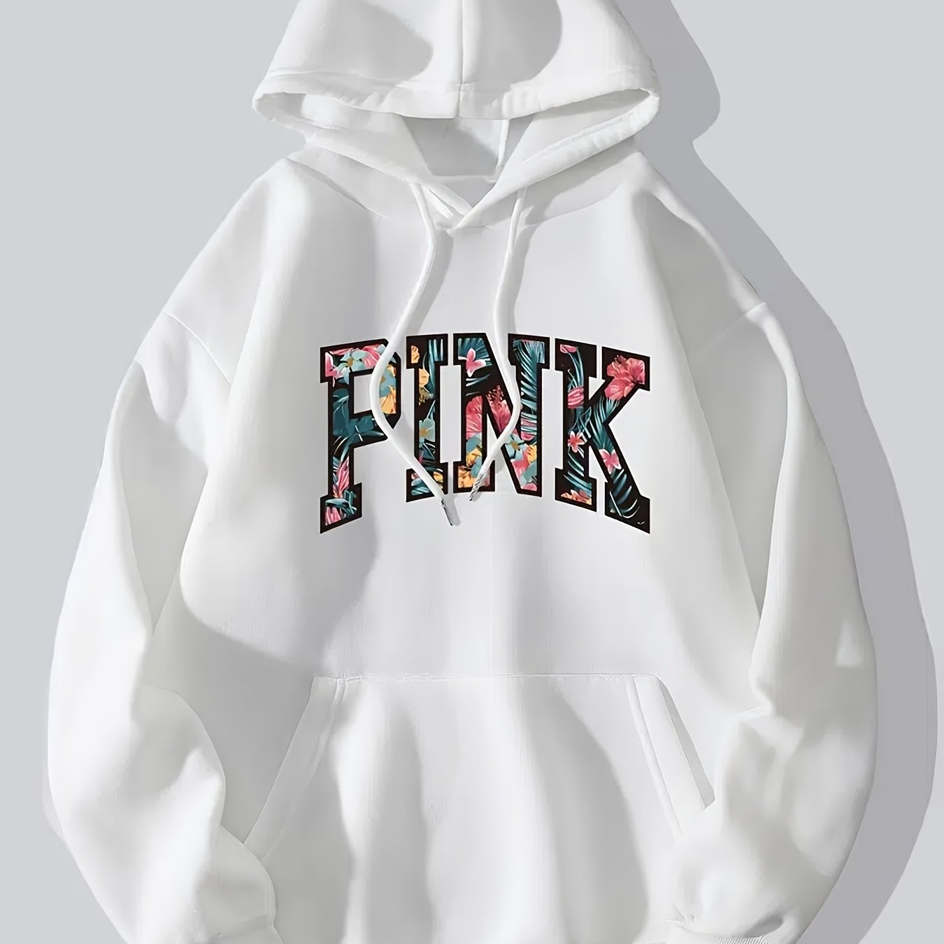 Letter Print Drawstring Hoodie Casual Sweatshirt Women's Clothing