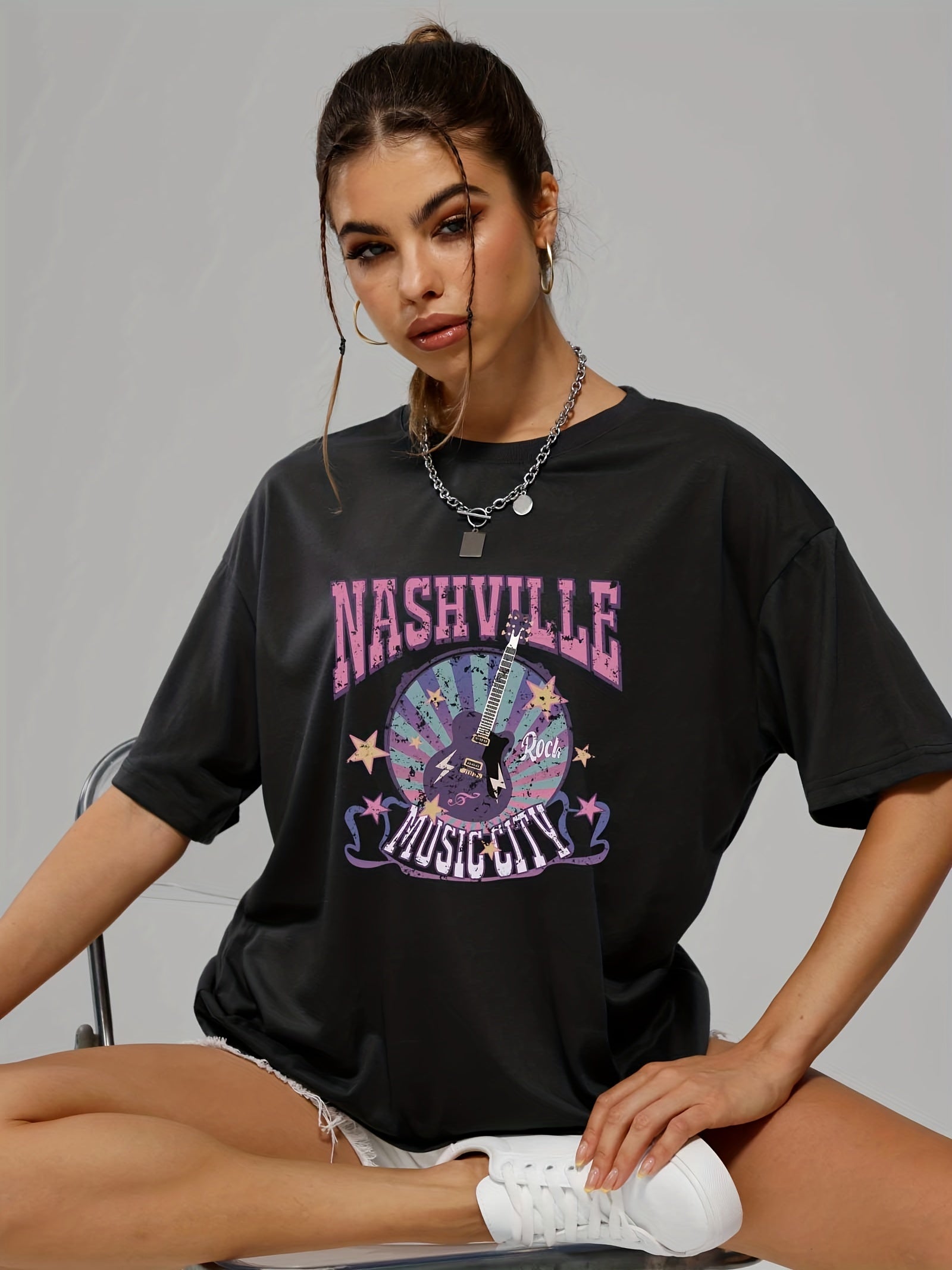 Music City Guitar Tee - Women's Crew Neck T-shirt