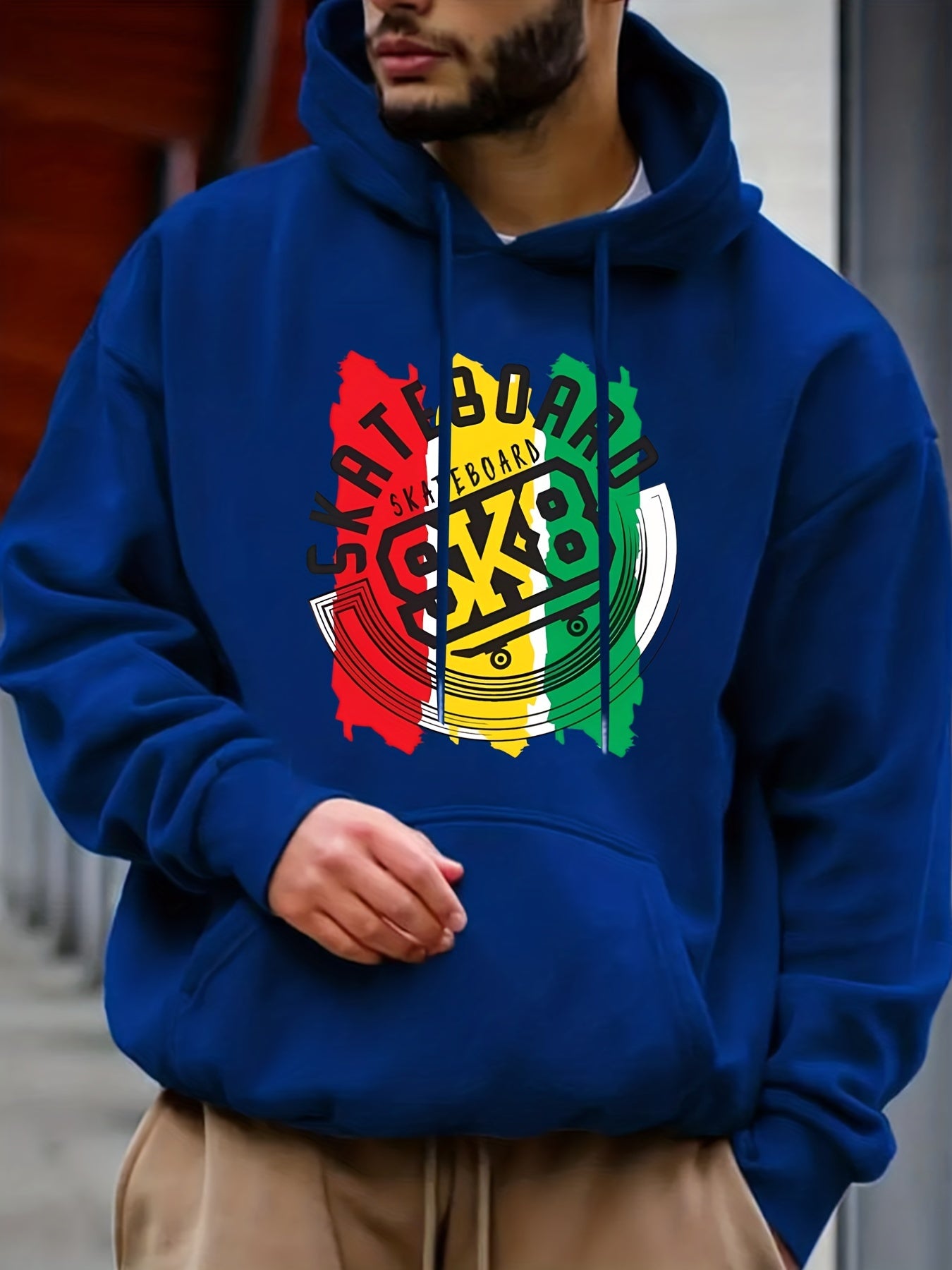 Skateboard Print Hoodie Men's Casual Sweatshirt