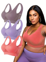 3 Pack Plus Size Casual Bras Set Breathable Sports Bra 3pcs Set