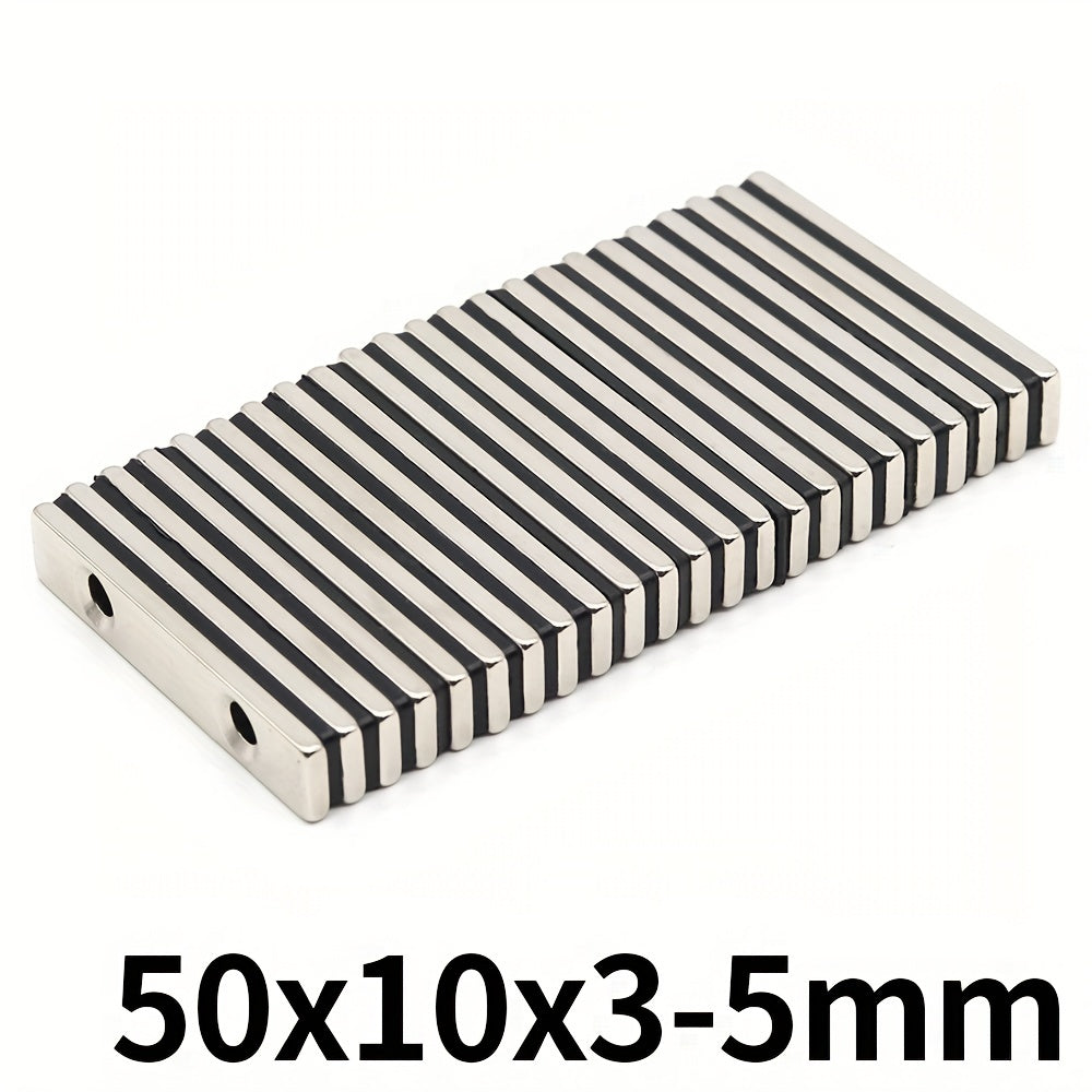 5pcs NdFeB Hardware Strong Magnet 50x10x5mm Square Two Holes