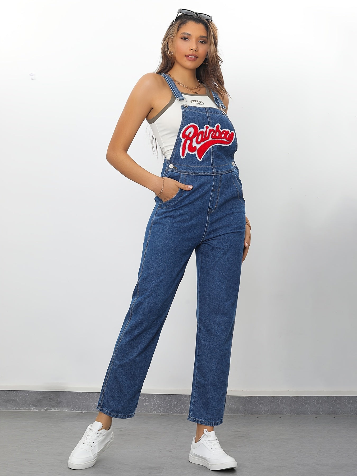 Women's Red Letter Bib Overall Denim Jeans