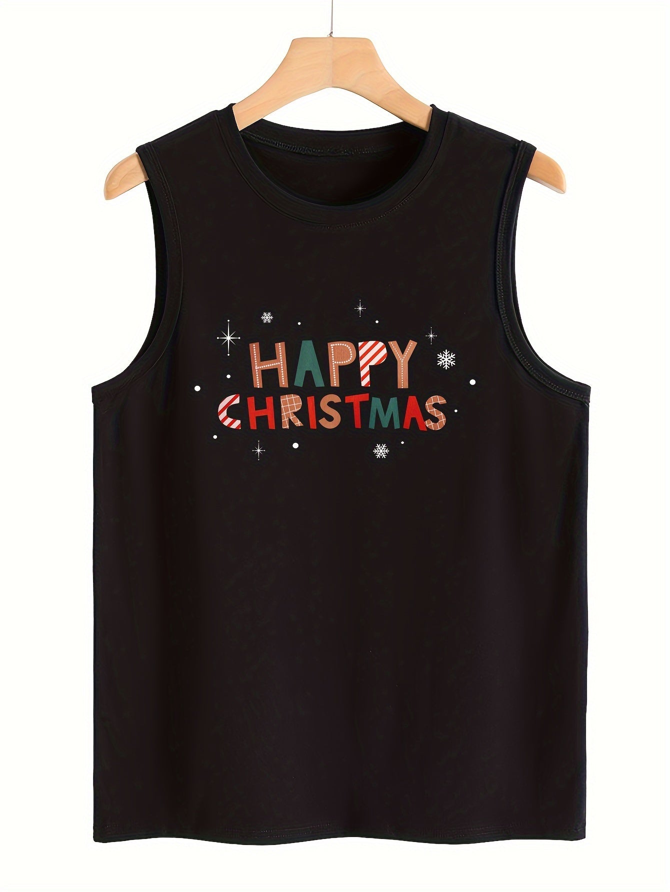 Christmas Print Tank Top Sleeveless Slim Fitted Pullover Top