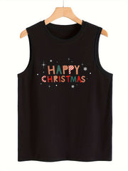 Christmas Print Tank Top Sleeveless Slim Fitted Pullover Top