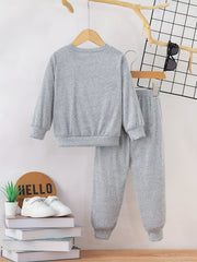 Boy's Ribbed Sweatshirt & Sweatpants Set Sporty Style Outfits