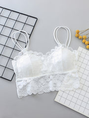 Lace Wireless Cami Bra Double Straps Comfort Padded Crop Top