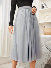 Pleated Mesh Skirt Midi Length for Spring & Summer