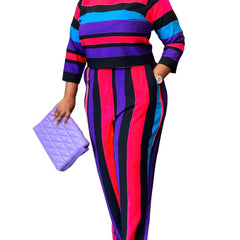 Colorblock Stripe Print Outfits 2 Piece Set