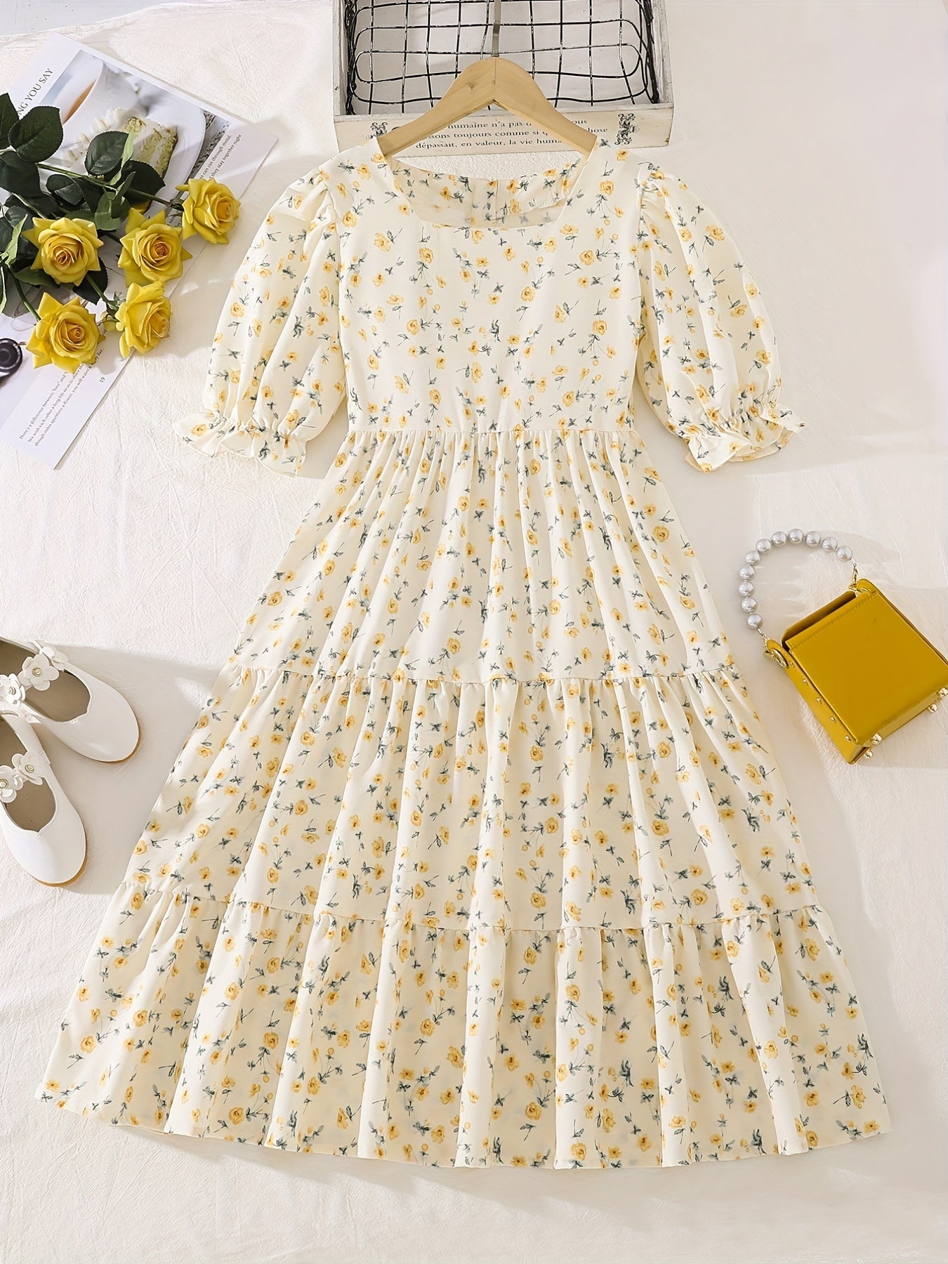 Girls' Ditsy Floral Tunic Dress for School Party