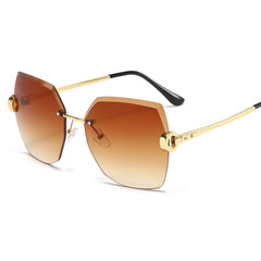 Rimless Sunglasses Women Metal Frame Tined Lens Oversize Frame