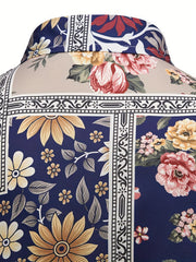 Flower Print Men's Casual Short Sleeve Shirt For Summer Vacation