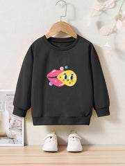 Cartoon Lips Graphic Sweatshirt for Kids