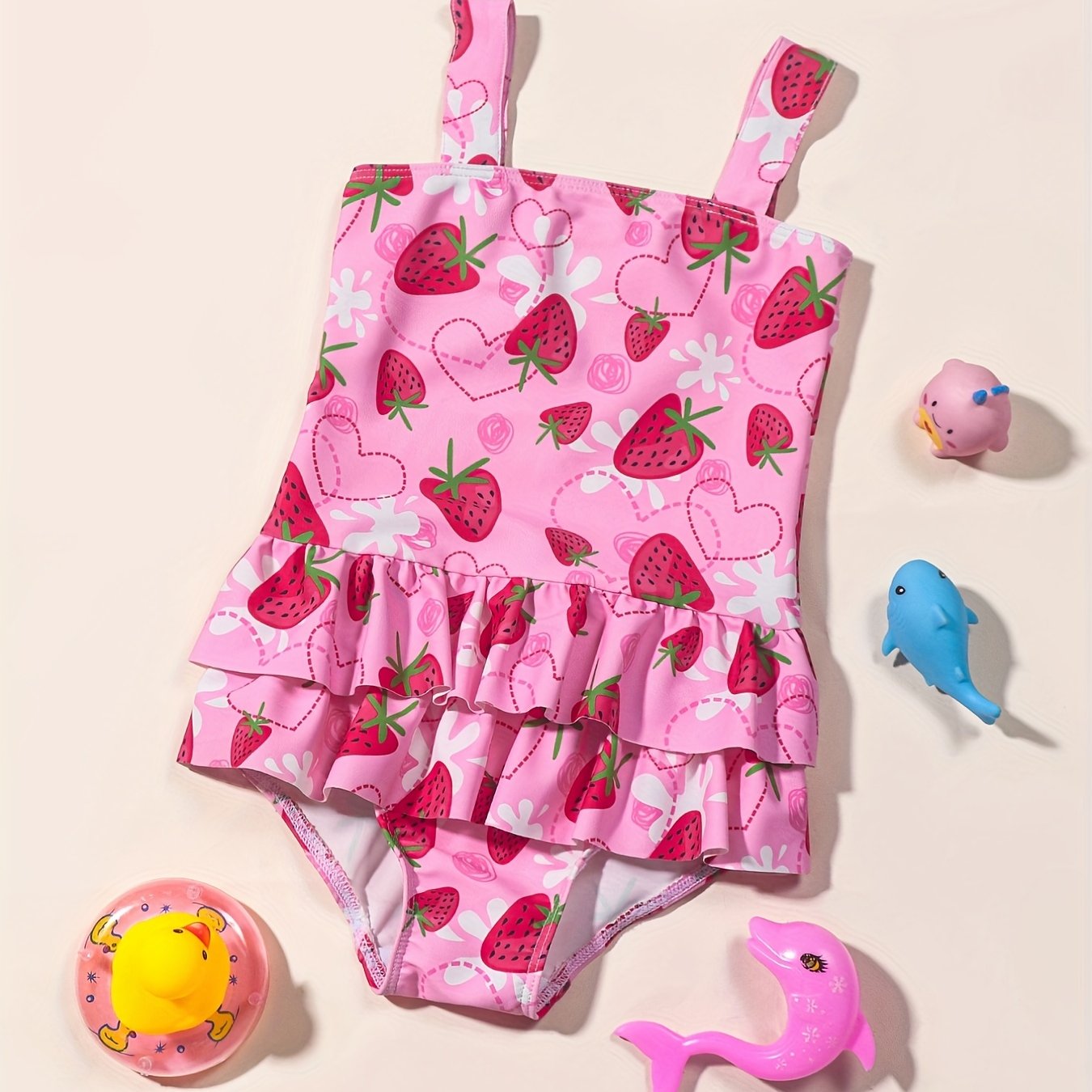 Girls Watermelon Print Tankini Swimwear Ruffle Decor