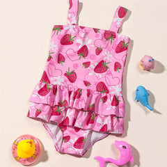Girls Watermelon Print Tankini Swimwear Ruffle Decor