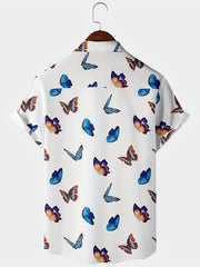 Butterfly Pattern Hawaiian Shirt Men's Casual Allover Print Short Sleeve Shirt
