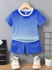 2pcs Boys Gradient Casual Outfit T-shirt & Shorts Set Kids Summer Clothes
