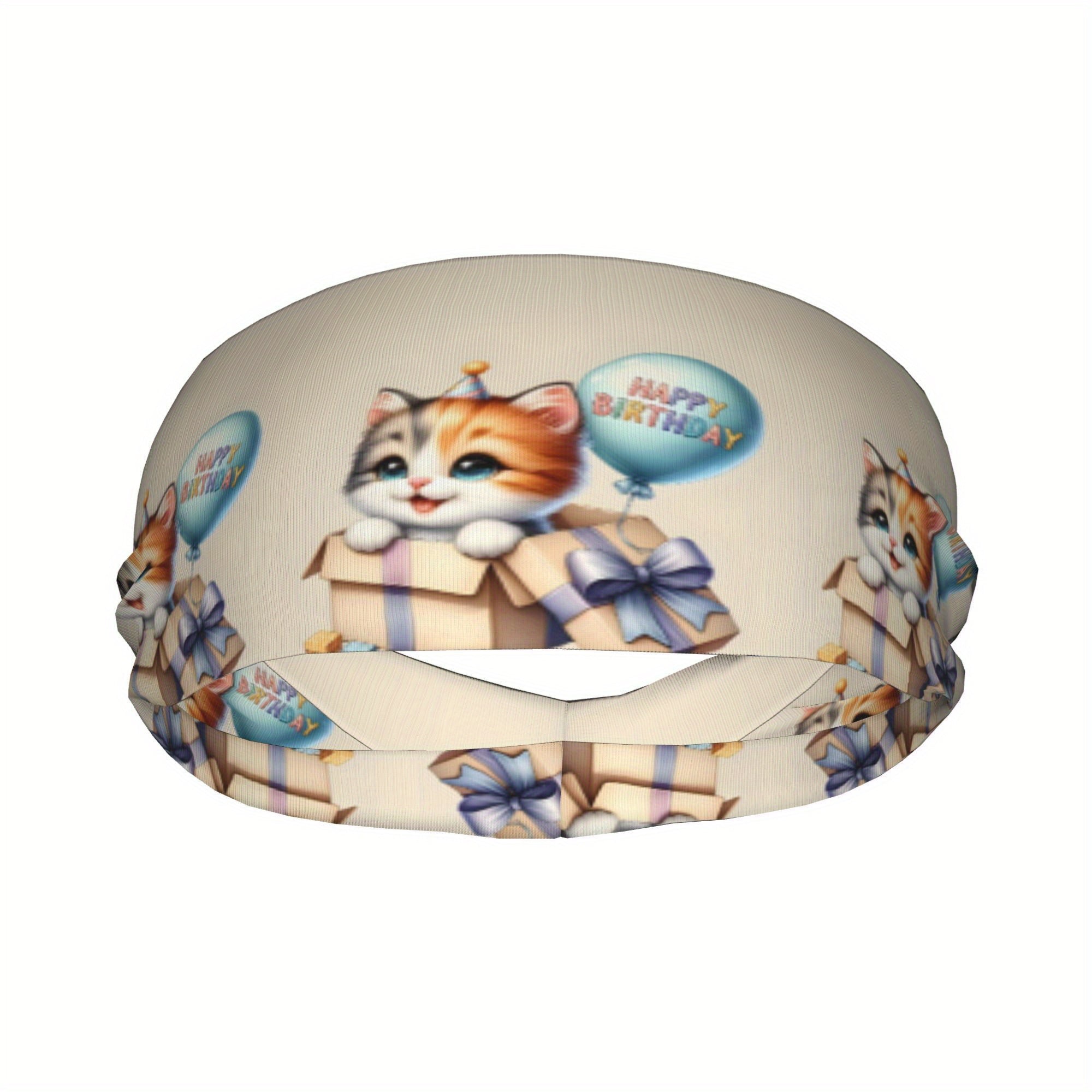 Birthday Cat Headband Sweat Wicking Stretchy Breathable Polyester Unisex