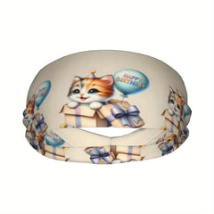 Birthday Cat Headband Sweat Wicking Stretchy Breathable Polyester Unisex
