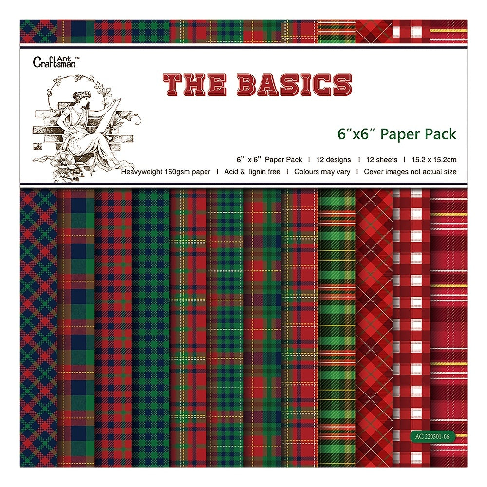 12pcs Plaid Pattern Scrapbook Paper 6 6in DIY Material For Crafting