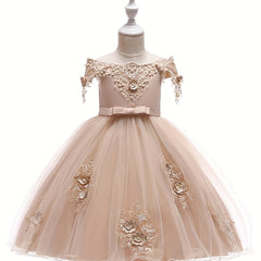 Girls Flower Beaded Embroidered Ball Gown Party Dress