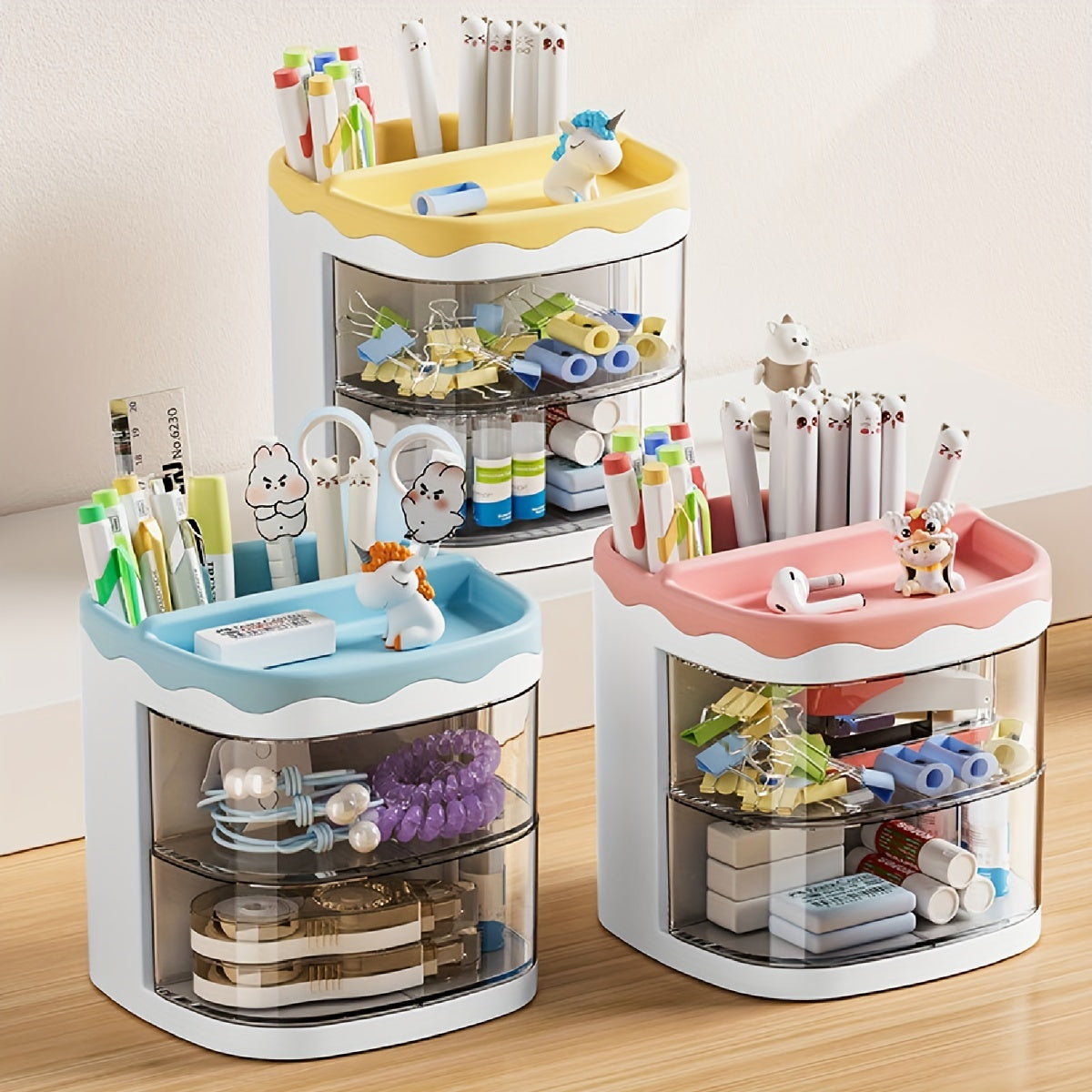 Cartoon Transparent Pen Holder Office Desktop Storage Box
