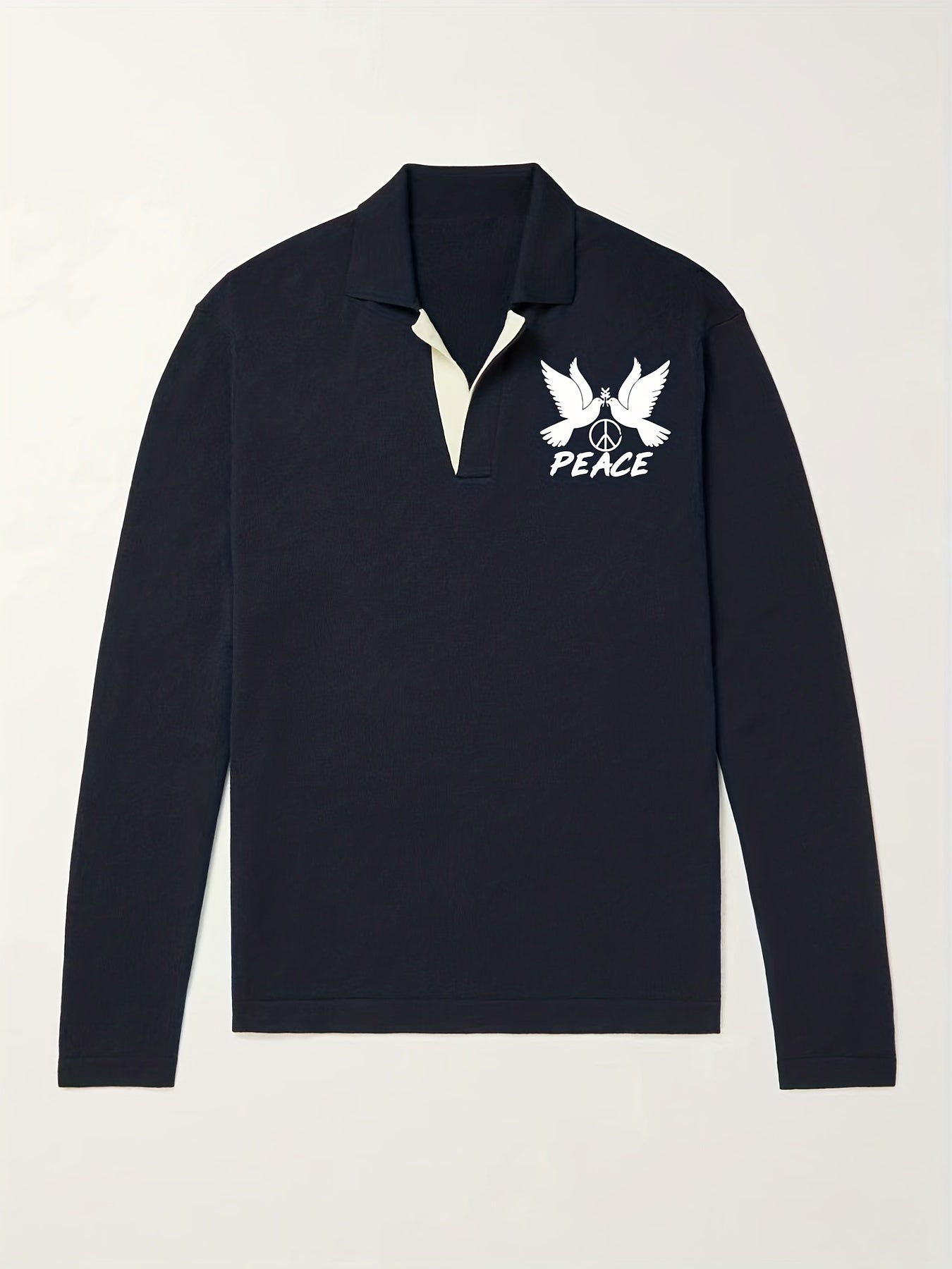 PEACE & Pigeon Pattern Knit Polo Shirt Men's Casual Lapel Sweater