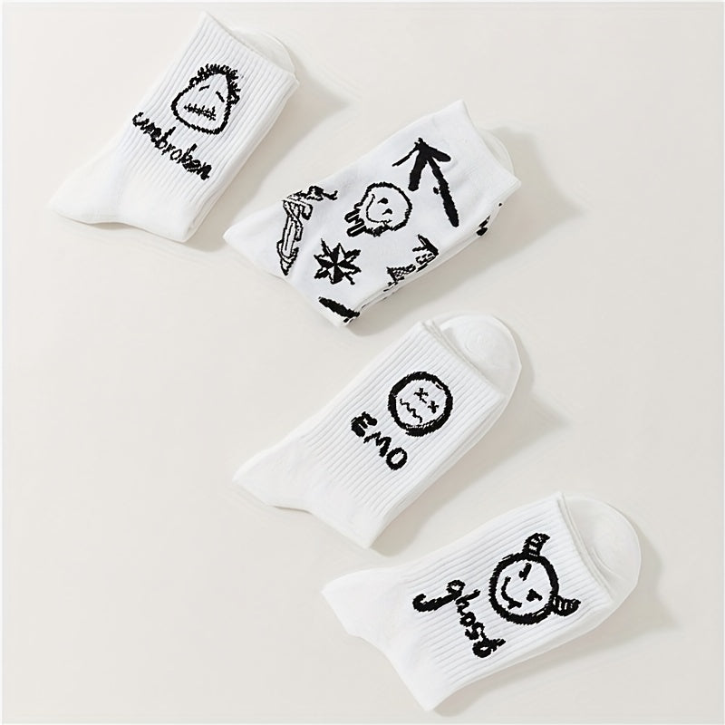 4 Pairs Cartoon Print Socks Halloween Mid Tube Women's Stockings