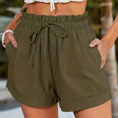 High Waist Drawstring Casual Shorts with Dual Pockets