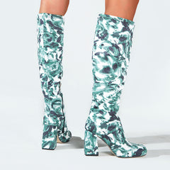 Marble Print High Heel Knee-High Boots