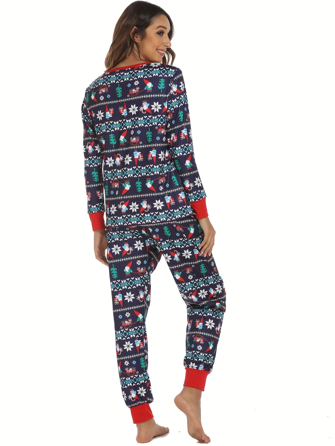 Christmas Print Lounge Set Long Sleeve Top & Pants Women's Loungewear